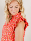 Tomato Floral Sleeveless Blouse