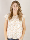 Taupe Floral Print Flutter Sleeve Top