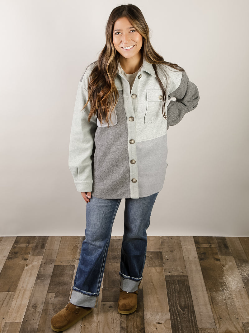 Sage and Charcoal Colorblock Shacket