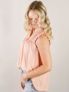 Peach Ruffled Collar Sleeveless Knit Top