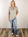 Teal Floral 3/4 Sleeve Knit Top