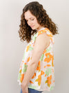 Ivory with Orange Floral Print Babydoll Blouse