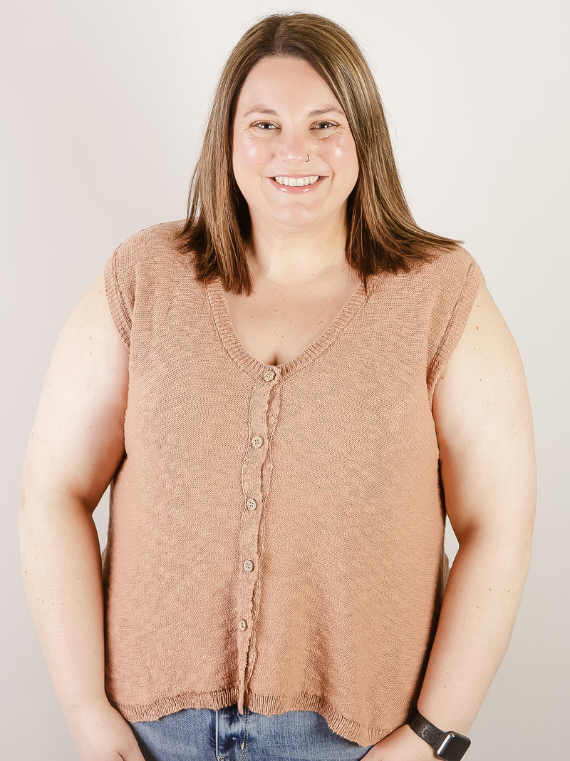Curvy Terracotta Sleeveless Sweater Vest