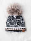 White Black and Tan Patterned Pom Hat