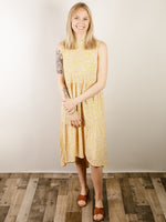 Yellow Small Floral Print Midi Dress