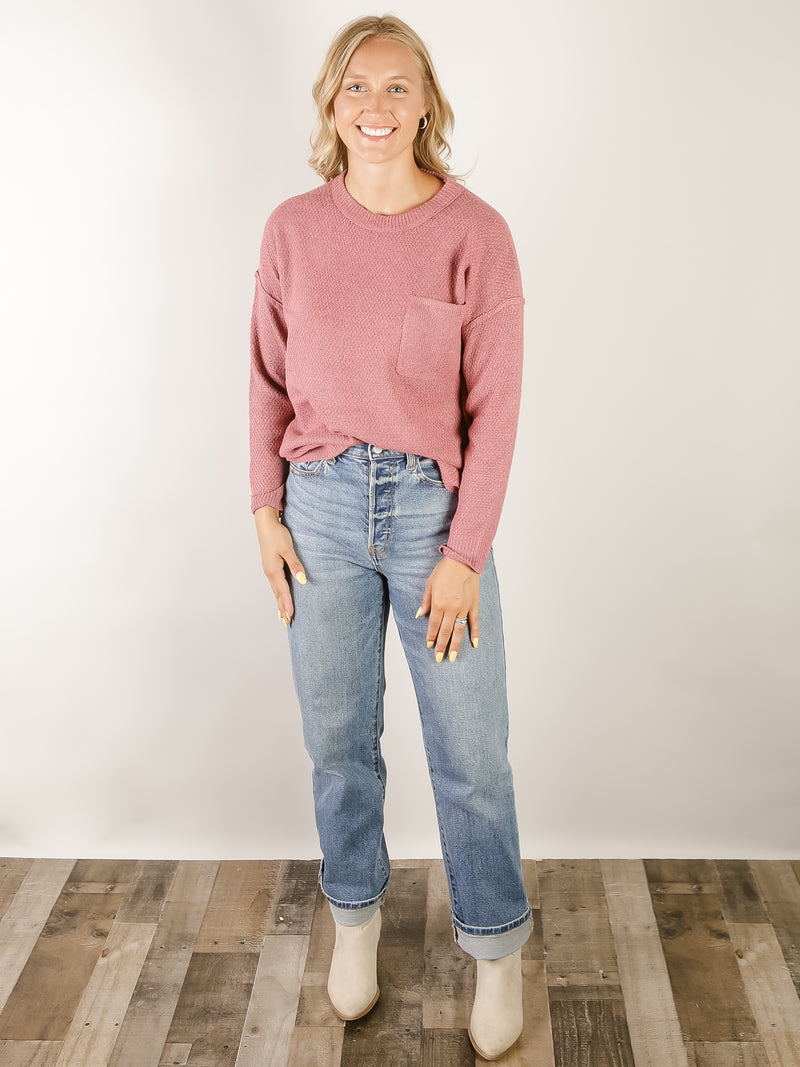 Rose Crewneck Waffle Sweater