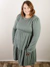 Curvy Vintage Olive Ribbed Tiered Knit Dress