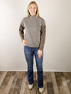Heather Grey Mock Neck with Leopard Sleeve