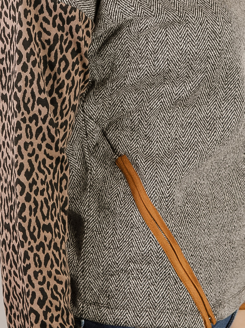 Heather Grey Mock Neck with Leopard Sleeve
