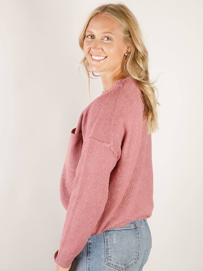 Rose Crewneck Waffle Sweater