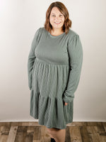 Curvy Vintage Olive Ribbed Tiered Knit Dress