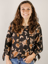Black with Tan Floral Print Blouse