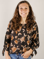 Black with Tan Floral Print Blouse