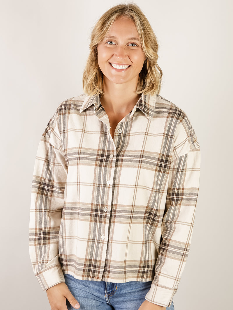 Khaki Plaid Long Sleeve Button Up
