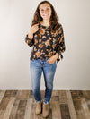 Black with Tan Floral Print Blouse