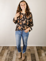 Black with Tan Floral Print Blouse