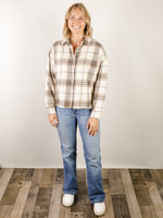 Khaki Plaid Long Sleeve Button Up
