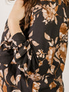 Black with Tan Floral Print Blouse