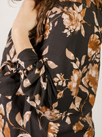 Black with Tan Floral Print Blouse