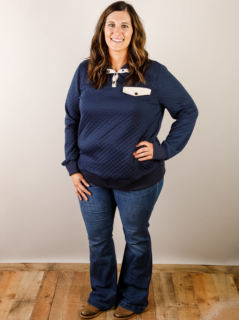 Curvy Navy Quilted Pullover