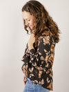 Black with Tan Floral Print Blouse