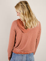 Rust Striped Knit Hooded Top