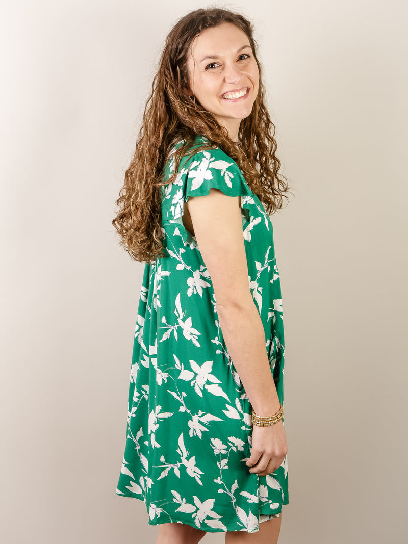 Green Floral Print Summer Dress