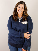 Curvy Navy Quilted Pullover