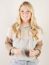 Heather Grey and Taupe Color Block Hoodie Top