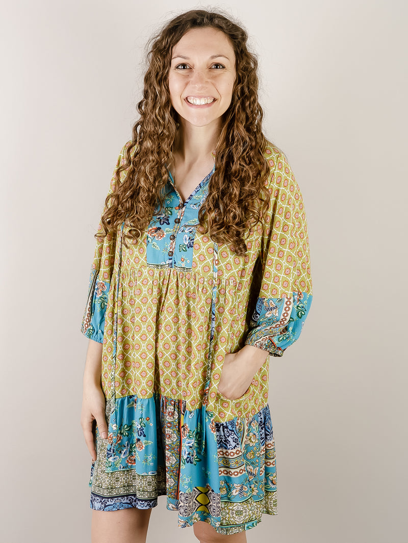 Contrast Border Printed Kiwi Mini Dress