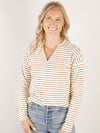 Camel and Ivory Pullover Striped Top