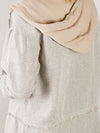 Sand Checkered Frayed Hooded Button Up Top
