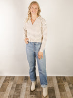 Camel and Ivory Pullover Striped Top