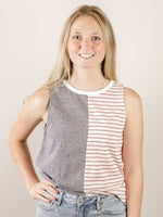 Red White and Denim Blue Sleeveless Top