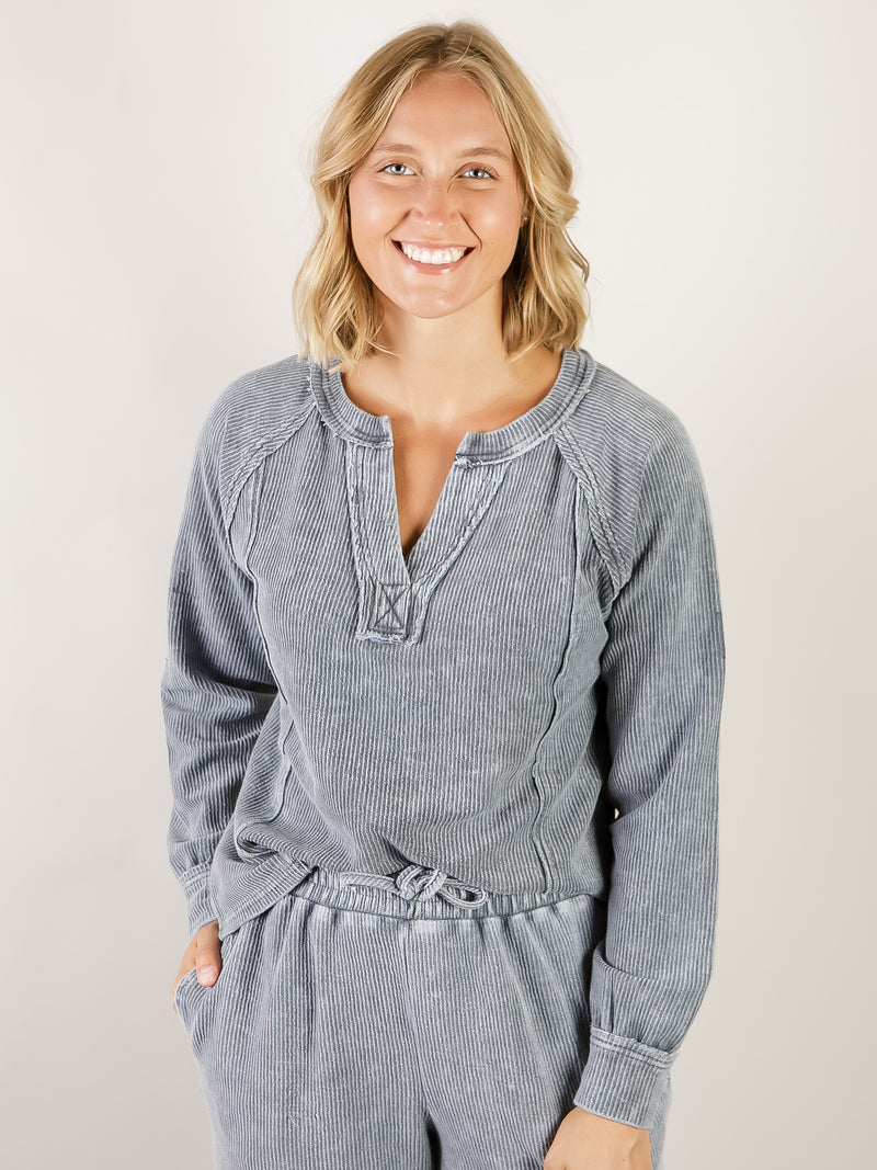 Indigo Washed Ribbed Top