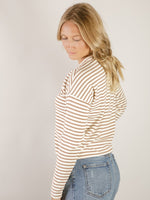 Camel and Ivory Pullover Striped Top