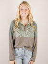 Teal with Leopard 1/4 Zip Pullover