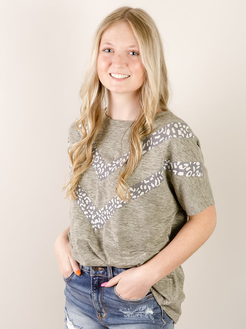 Olive with Grey Leopard Short Sleeve