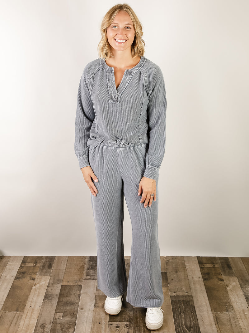 Indigo Washed Ribbed Top