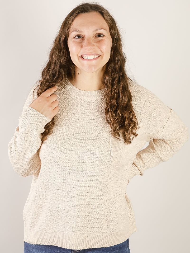 Almond Crewneck Waffle Sweater