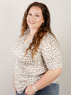 Curvy Ivory and Tan Leopard Print V-Neck