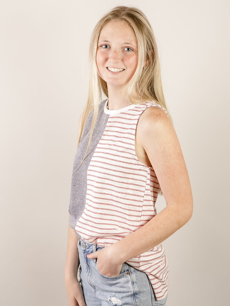Red White and Denim Blue Sleeveless Top