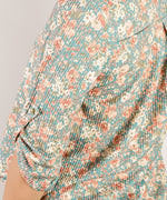 Teal Floral 3/4 Sleeve Knit Top