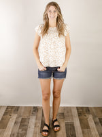 Taupe Floral Print Flutter Sleeve Top