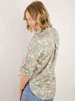 Teal Floral 3/4 Sleeve Knit Top