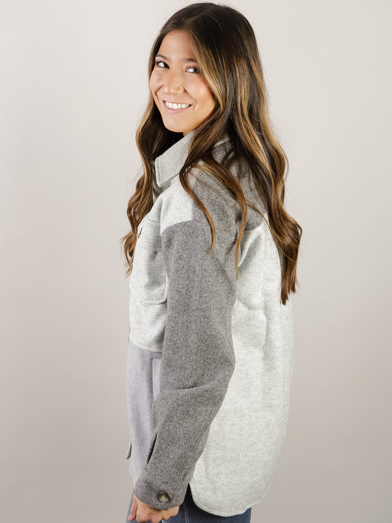 Sage and Charcoal Colorblock Shacket