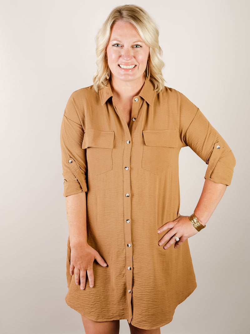 Toffee Textured Shirt Dress