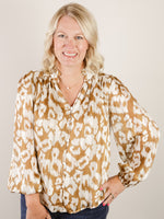 Taupe and White Print Blouse