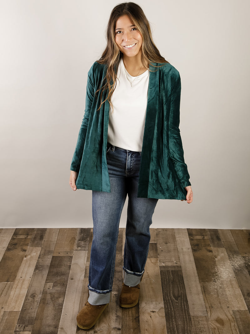 Green Velvet Cardigan