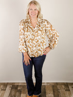 Taupe and White Print Blouse